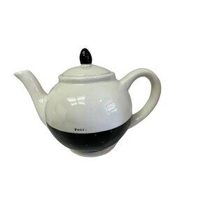 RAE Dunn  Ceramic TeaPot Kettle POUR Ivory Blue Black Polka Dots Tea pot 20218"